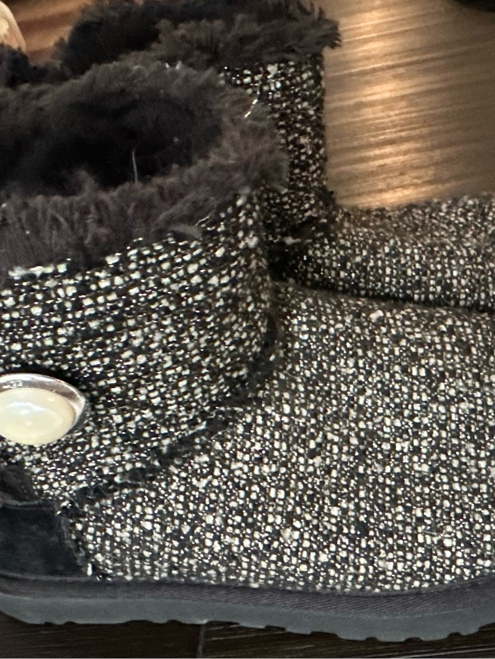 UGG Black Tweed Teddy Jacket with Faux Fur Trim